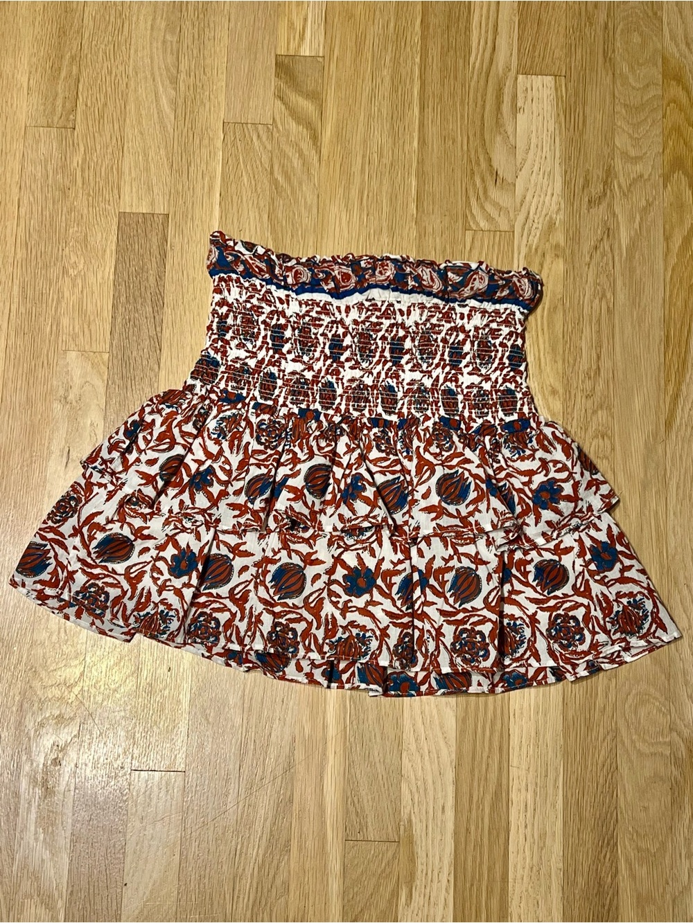 House of Harlow 1960 Floral Smocked Tiered Mini Skirt M - Picture 3 of 9